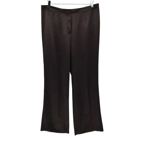 ESCADA Pants Womens Size 44 Silk Wide Leg Solid Satin Dark Plum Quiet Luxury NEW